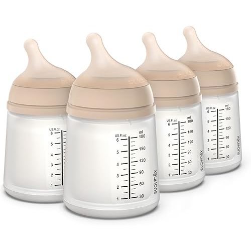 Suavinex Zero Zero Anti Colic Baby Bottle, No 1 Spanish Baby Bottle Brand, Minimizes Bottle Rejection & Nipple Confusion, Perfect for Breastfeeding Babies, Adaptable Flow, 4 Pk 6 oz, Light
