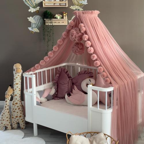 Rose Baby Crib Canopy with Stand – Soft Tulle Nursery Baldachin, Elegant Princess Bed Decor,  Dreamy Baby Crib Canopy, Baby Room Decor
