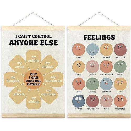 TLESKE Mental Health Feelings Emotions Chart Poster Hanger Frame for Toddler Kid Classroom Set of 2, Homeschool Wall Art Decor for Nursery Playroom, Preschool Prek Learning Educational Poster, 12x16