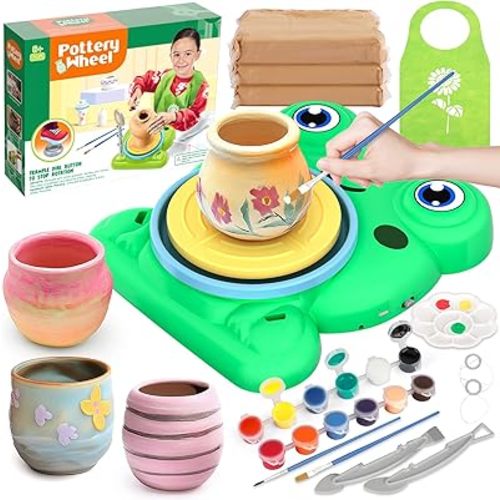 Pottery Wheel for Kids - Complete Pottery Painting Kit Arts and Crafts for Kids Ages 8-12 with 3 Pack Air Dry Clay Art Supplies Toys for Girls Boy Birthday Gift for 4 5 6 7 8 9 10 11 12+