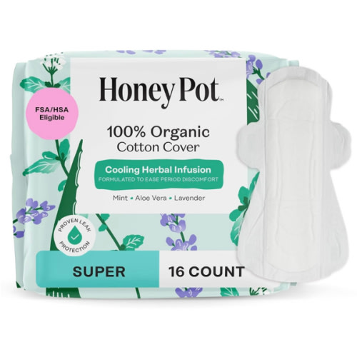The Honey Pot Company - Herbal Pads for Women - Super w/Wings - Infused w/Essential Oils for Cooling Effect, Organic Cotton Cover, & Ultra-Absorbent Pulp Core - Feminine Care - FSA & HSA - 16 ct
