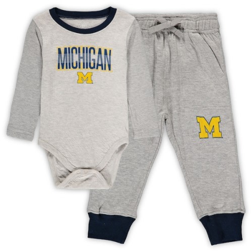 Michigan Wolverines Wes & Willy Infant Jie Jie Long Sleeve Bodysuit & Pants Set - Heathered Gray/Navy