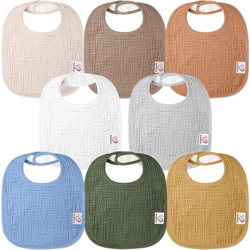 100% Cotton Muslin Baby Drooling Bibs 8-Pack Adjustable Bandana Bibs for Baby Girls Boys Drooling and Teething