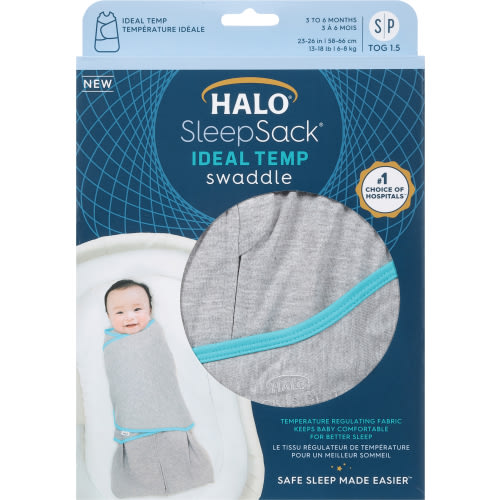 HALO heather grey/aqua ideal temp sleepsack swaddle -S