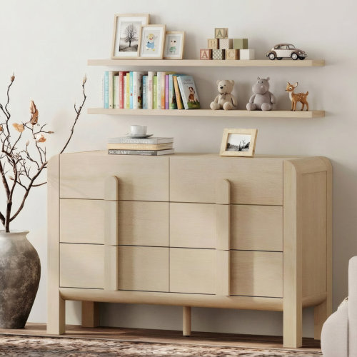 Ebern Designs 6 Drawer Baby Dresser For Bedroom, Double Chest Of Drawers For Kids, Mid Century Modern Wooden Closet Storage Organizer For Nursery, Living Room, Hallway & Reviews | Wayfair