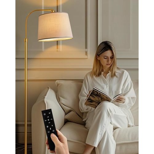 Oneach 62" Gold Floor Lamp for Living Rooms Tall Arc Standing Lamps with Remote Bedrooms Industrial Corner Nursery Girls Kid Vintage Mid-Century Modern Reading Light Office(Bulb Included)