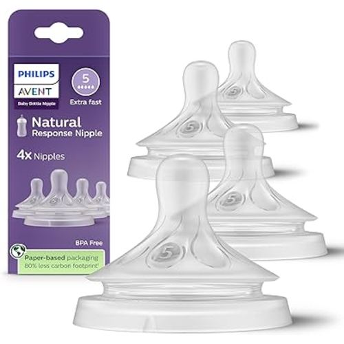 Philips Avent Natural Response Nipples, Extra Fast Flow (Flow 5), 4-Pack, SCY965/44