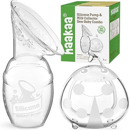 haakaa Manual Breast Pump for Breastfeeding 4oz/100ml and Ladybug Milk Collector 2.5oz/75ml Combo, Food-Grade Silicone