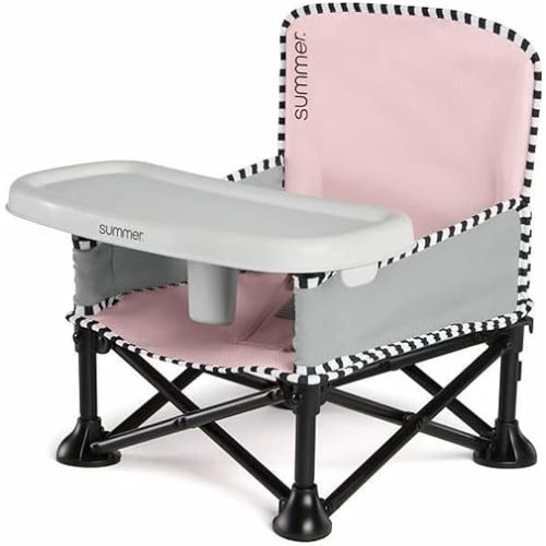 Summer by Bright Starts Pop 'N Sit Portable Booster Chair, Floor Seat, Indoor/Outdoor Use, Compact Fold, Bubble Gum, 6 Mos - 3 Yrs