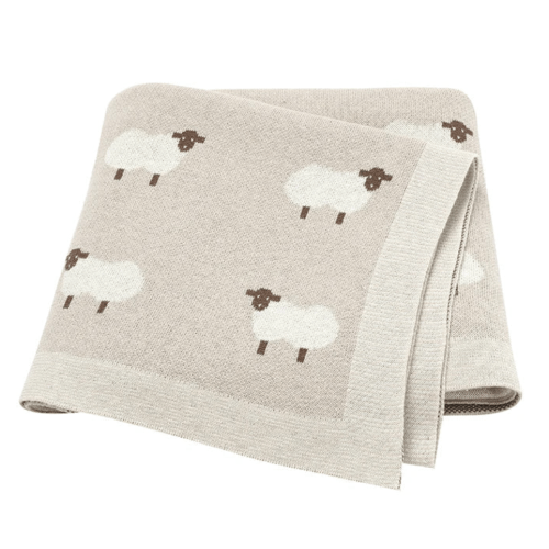 Sheep Knitted Blanket, Khaki