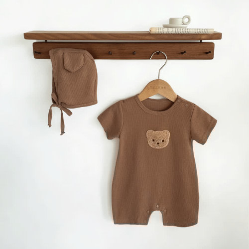 Baby Bear Waffle Romper with Hat