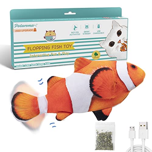 Potaroma Flopping Fish 10.5", Upgraded for 2022, Moving Cat Kicker Toy, Floppy Fish Animal Toy for Small Dogs, Wiggle Fish Catnip Toys, Motion Kitten Toy, Interactive Cat Toys for Cat Exercise
