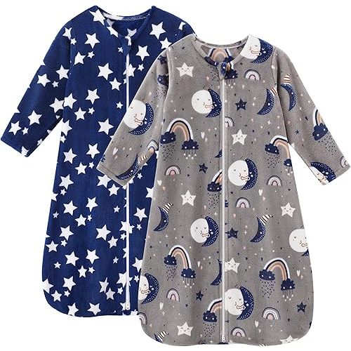 Fleece Baby Sleep Sack 0-6 Months Long Sleeve 2.0 Tog Baby Wearable Blanket with 2-Way Zipper Warm Sleeping Sack for Toddler Infant Newborn - Small Blue Grey Pentagram
