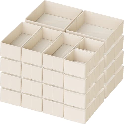 Criusia Drawer Organizer Clothes, 24 Pack Dresser Organizer for Baby Clothes, Underwear, Sock- Foldable Closet Organization and Storage Dividers Bins for Nursery, Bedroom and Dorm (Beige)