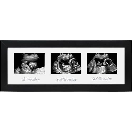 Americanflat Sonogram Picture Frame with Shatter-Resistant Glass - 15x5 Frame Fits Three 3x4 Sonograms with Interchangeable Mats - Signature Collection - Photo Frames for Tabletop and Wall - Black
