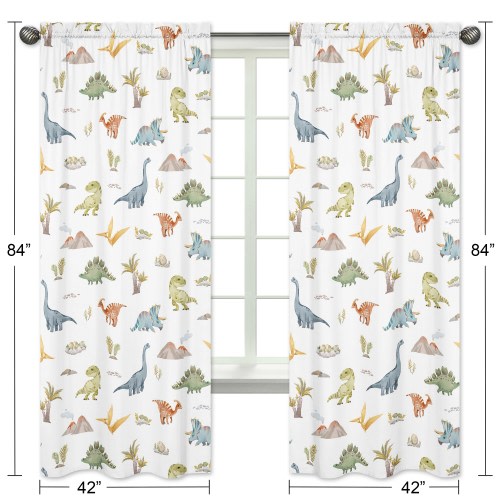 Sweet Jojo Designs Watercolor Dinosaur Dino Boy 84in Window Treatment Curtain Panel Drapes Pair Green Blue Jurassic Animal Steel
