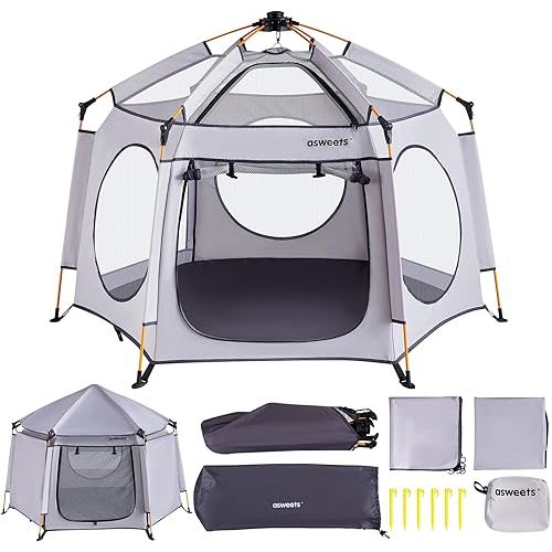 Asweets 4 in 1 Pop Up Playpen Indoor and Outdoor Portable, Lightweight Baby Playpen with Travel Bag,Baby Beach Tent and Play Toddler Play Yard Canopy