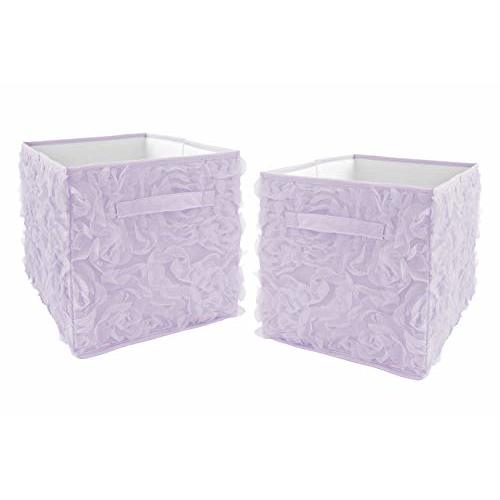 Sweet Jojo Designs Purple Floral Rose Foldable Fabric Storage Cube Bins Boxes Organizer Toys Kids Baby Childrens - Set of 2 - Solid Light Lavender Flower Princess Vintage Boho Shabby Chic Luxury Glam