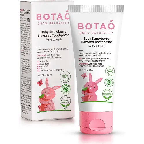 Fluoride Free Baby Toothpaste | Strawberry Flavored - Organic Training Natural Toddler Toothpaste for Toddlers | EWG Verified, Vegan, SLS Free, Safe to Swallow, Aloe Vera -1.7Oz