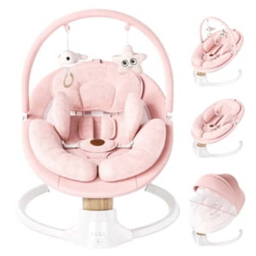 Babyomi portable baby swings for infants to toddler, Electric Swing with Music Speaker, 3 Seat Positions , 5 Speeds, and Remote Control - Infant Swing for Indoor and Outdoor, Pink