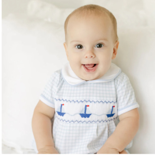 Ahoy Baby Classics Smocked Bubble - Light Blue