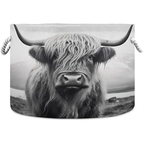 Cotton Rope Basket Highland Cow Baby Laundry Basket for Blankets Toys Storage Basket