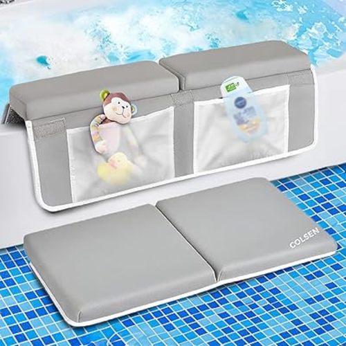 COLSEN Baby Bath Kneeler and Elbow Kneeling Rest Pad Set – Comfortable, 1.5” Thick, Painless, Non-Slip, Foldable Bathing Parent time Mat, with Toy Organizer for Babies and Toddler While Sitting Up