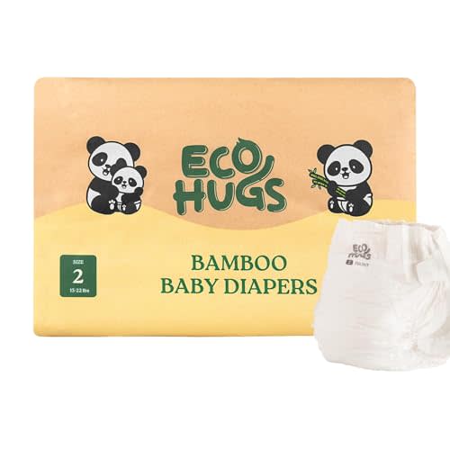 EcoHugs Organic Bamboo Diapers Size 2 | Ultra-Soft Disposable Baby Diapers | Hypoallergenic and Super Absorbent | Unscented and Totally Chlorine Free | Pack of 28