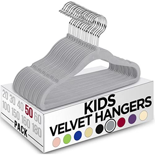 Utopia Home Kids Hangers Velvet (50 Pack) - 11 Inch Durable Baby Hangers for Closet - Perfect for Toddler & Non Slip for Everyday Use (Grey)