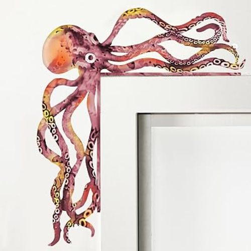 FairySandy Metal Octopus Door Topper Decor Door Frame Decor,Pink Orange