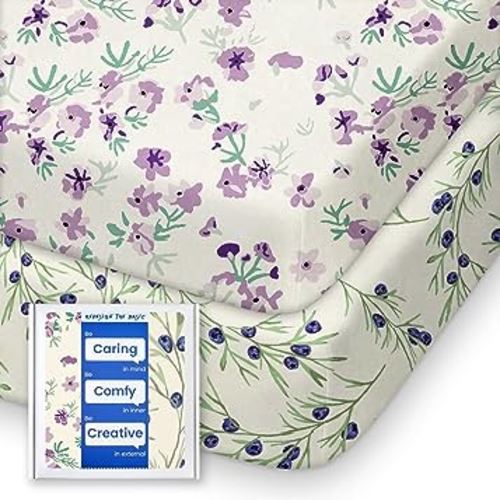Cloud-Like Soft Pack N Play Sheets - Compatible with Graco, 4moms, Dream On Me, Baby Trend and Other 27 X 39/24 X 38 Inch Playard Mattress Pad, Jersey Knit Cotton, 2 Pack (Berry & Floral)