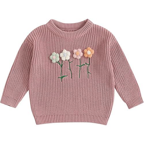 Baby Girl Sweater 3D Floral Knit Sweaters Toddler Infant Newborn Crewneck Pullover Sweatshirt Long Sleeve Tops