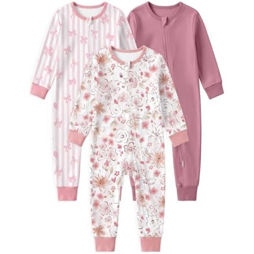 Yoofoss Toddler Pajamas 100% Organic Cotton Baby Sleeper for Boys Girls, 2-way Zipper Footless Romper 3 Pack Baby Pjs