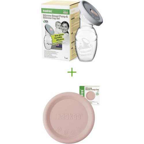 haakaa Manual Breast Pump 100ml/4oz & Two Silicone Cap (Grey & Blush) Combo