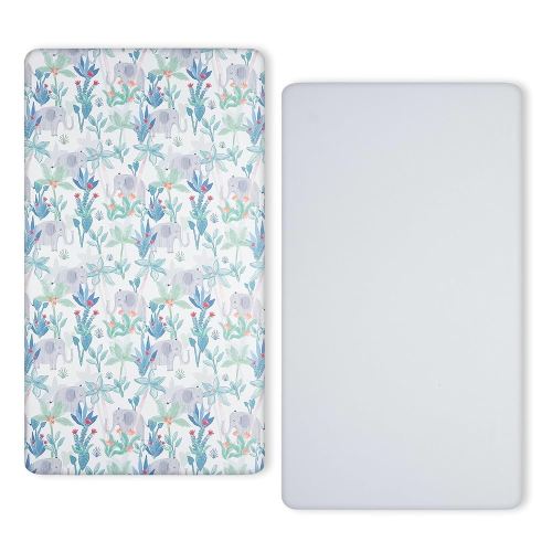TILLYOU Baby Crib Sheets for Boys Girls, Super Soft Toddler Bed Sheets, 2 Pack Sheets for Standard Crib Mattress 28x52in, Rainforest Elephant