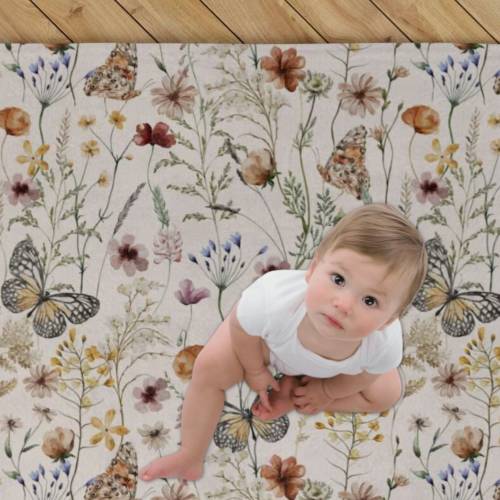 Kids Rug, Nursery Rug girls, rugs for bedroom aesthetic, Floral butterfly rug, Girls room carpet, Wildflower rug, Woodland nursery,Butterfly