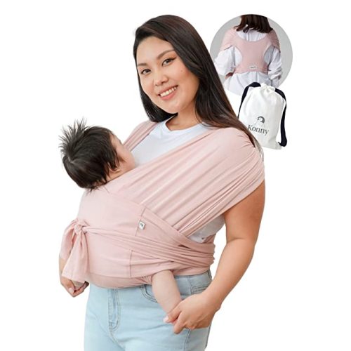 Konny Baby Carrier Elastech Luxury Carrier Wrap, Easy to Wear Baby Wrap Carrier, Perfect Essentials Cloths for Newborn Babies up to 44 lbs, (Pink, 2XL) - XX-Large - 01Elastech-Pink