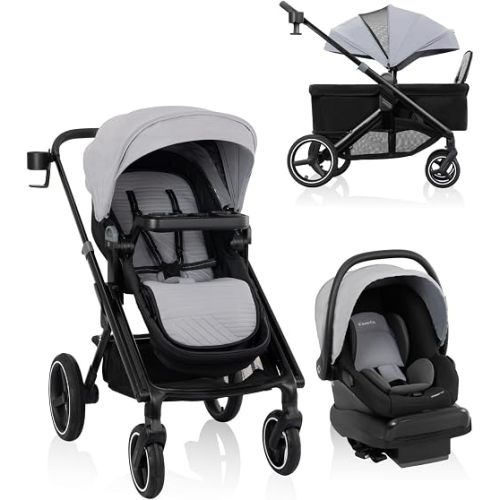 Evenflo Transformer Stroller to Wagon Travel System Featuring LiteMax NXT Infant Car Seat (Fog Gray)