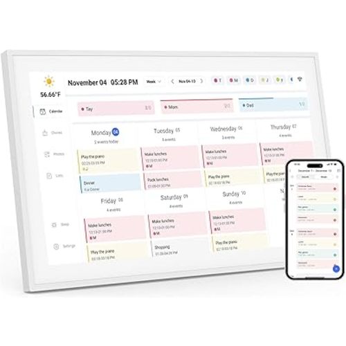 21.5 Inch Digital Calendar, Smart Electronic Calendar Planner & Chore Chart, IPS FHD 1920x1080 Wall Touch Screen Display for Family Schedules, Desk Stand Included, Wall Mountable - Share Photos/Videos