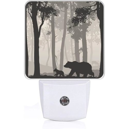 Bear Pine Tree Black Night Light, Plug-into Foggy Forest Nightlight White LED Lamp, Energy Efficient Decor Desk Lamp for Bedroom Hallway Stairs Bathroom