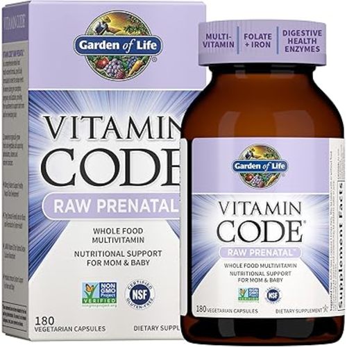 Prenatal Multivitamin for Women from Whole Foods with Biotin, Iron & Folate not Folic Acid, Probiotics for Immune Support - Vitamin Code Raw by Garden of Life - Pregnancy Must Haves - 180 capsules