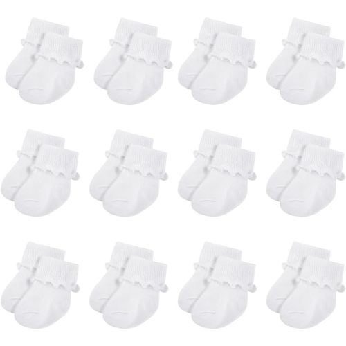 Toulite 12 Pairs Preemie Newborn Baby Ankle Socks Ruffle Turn Cuff Cotton Non-slip Warm Socks for Girls and Boys Infant