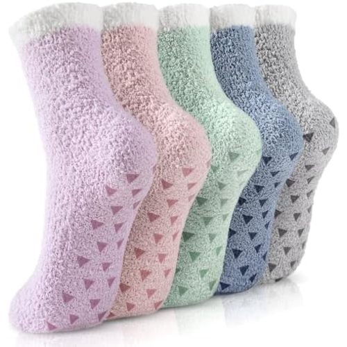 Trifabricy Fuzzy Socks - 5 Pairs Slipper Socks for Women, Women's Winter Warm Cozy Sock, Non Slip Fuzzy Slipper Sock