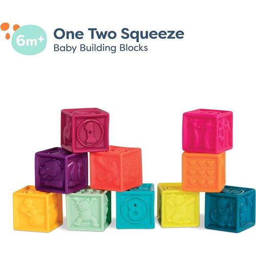 B. toys- B. baby – Baby Blocks – Stacking & Building Toys For Babies – 10 Soft Blocks With Numbers, Shapes, Animals – Educational & Developmental – 6 Months + – One Two Squeeze