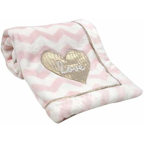 Lambs & Ivy Baby Love Minky Blanket - Pink/White with Gold Love Heart