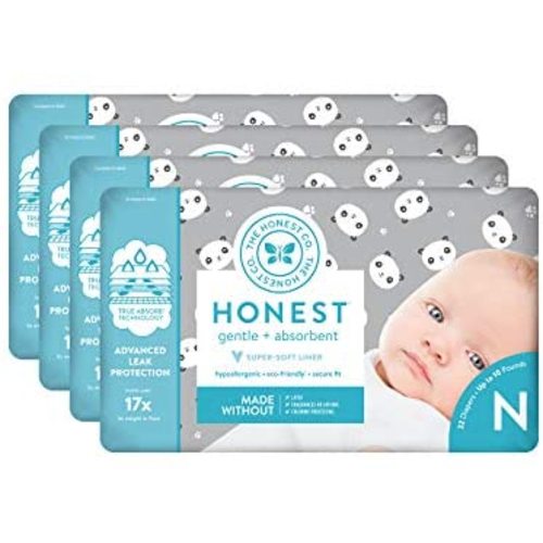 The Honest Company Diapers - Newborn, Size 0 - Pandas Print | TrueAbsorb Technology | Plant-Derived Materials | Hypoallergenic | 128 Count
