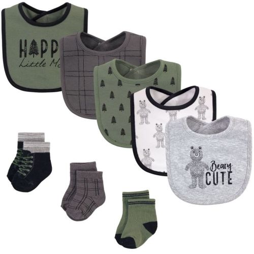 Hudson Baby Infant Boy Cotton Bib And Sock Set 8pk, Beary Cute, One Size