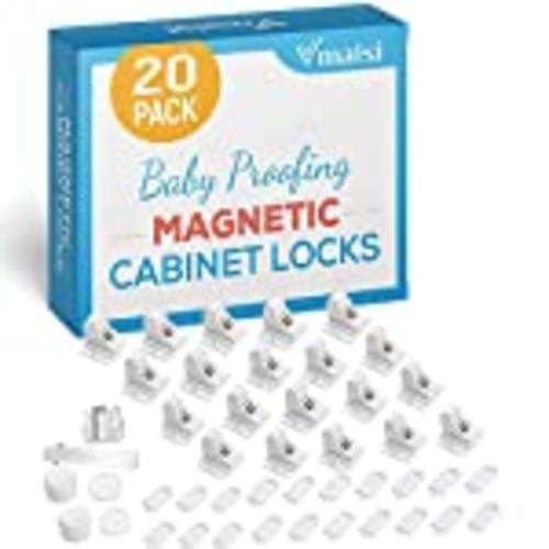 20 Pack Magnetic Cabinet Locks Baby Proofing - Vmaisi Children Proof Cupboard Drawers Latches - Adhesive Easy Installation - Standard - 20.0
