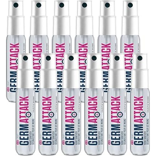 X3 Clean Germ Attack Mini Hand Sanitizer Spray - Alcohol Free and Fragrance Free - Pocket Size 8ml Bottles (Pack of 12)