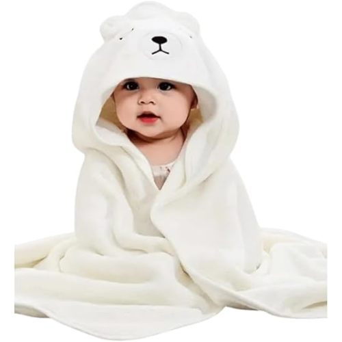 Baby Hooded Towel - Ultra-Soft Polyester Bath Towel with Bear Ears for Newborns, Infants, Toddlers, Absorbent & Large 31x31